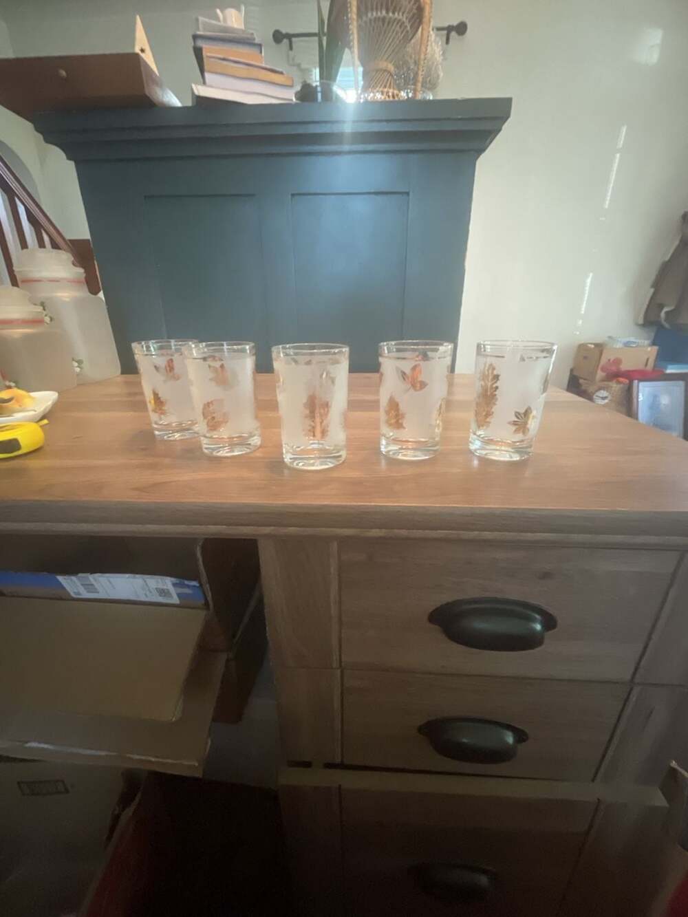 Vintage Libby Frosted Juice Glasses with Gold Leaf Design Set of 5